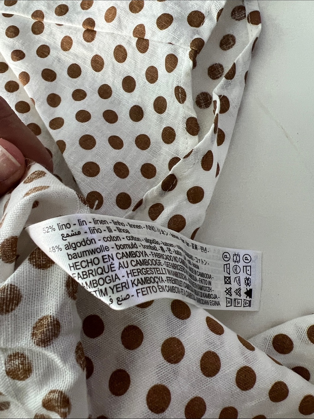 ZARA Linen Blend Polka Dot Crop Deep V Neck Tie Back Blouse Top White Mustard M - Picture 8 of 8